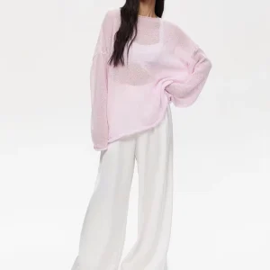 Custom Designer Women’s Fashion Casual Hollow Out Soft Knit Long Sleeve Blouse Sweater Manufacturer