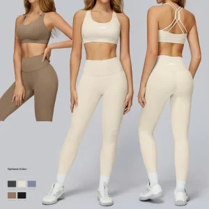 Custom Elastic Women Gym Fitness Set Activewear High Support Sports Bra Yoga Leggings Gym Clothes 2 Piece Yoga Set