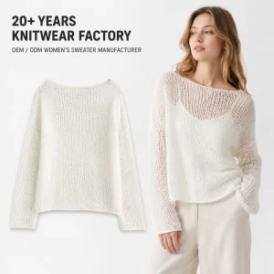 Custom Elegant Hollow Out Knitted Pullover Loose Handmade Sweater Pure Women Knitwear