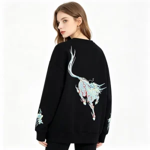 Custom Embroidered Crew Neck Hoodie Women Loose Fit 500gsm Cotton Blend Fleece Winter Streetwear Pullover Soft Breathable