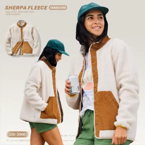 Custom Embroidered Logo High Quality Long Sleeve Women’s Fleece Jackets Stand Winter Warm Women Sherpa Fleece Jacket With Button
