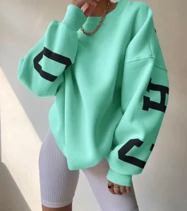 Custom Embroidered Logo Oversized Women’s Hoodie with Letter Print Windproof & Breathable Vintage Neck for Autumn Casual Sports