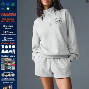Custom Embroidery Heavyweight Sport Women’s Zip High Collar Quarter 1/4 Zip Fleece Gym Pullover Quarter Zip Sweatshirt Women