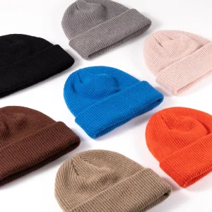Custom Embroidery Logo Autumn Winter Warm Knitted Hat Unisex Solid Color Acrylic Casual Beanies