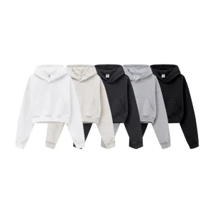 Custom Embroidery Pullover Cropped Hoodie Women 100% Cotton French Terry Drop Shoulder Plain Oversized Sweatshirts