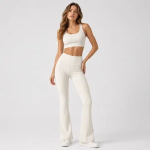 Custom Flared Leggings 82% Nylon 18% Spandex 230gsm High Waist Yoga Leggings Women Stretch Athleisure