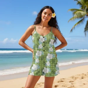 Custom Floral Printed Women’s Rompers V Neck Sleeveless Hawaiian Palaka Shell Cone Print Loose Casual Women Jumpsuit