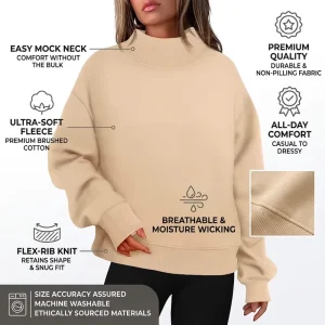 Custom Front Logo Women Autumn Casual Oversized Pullover Jumper Long Sleeves Drop Shoulder Mock Neck Sweatshirt Top De Mujer