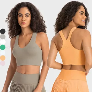 Custom High Impact Women’s Activewear Racerback Gym Crop Tank Tops Elastic Shoulder Strap Yoga Sports Bra for Women