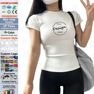 Custom High Quality Embroidery Woman Plain T-shirt Slim Fit Screen Print Fashion Crew Neck T-shirts for Ladies