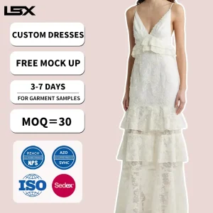 Custom High Quality White Ruffled V Neck Halter Neck Backless Sleeveless Women’s Dress