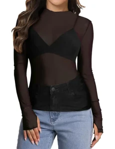 Custom High Quality Women’s Fashion Elegant Lace Sheer Crocheted Mesh Top Trendy Slim Fit Blouse Printed Summer