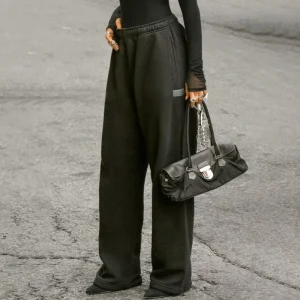 Custom High Quality Womens Track Pants French Terry Adjustable Ankle Cuffs Oversized Straight Leg Jogger Sweatpants