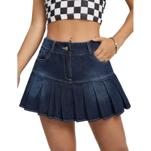 Custom High Waist Pleated Mini Skirt for Adults Casual Solid Pattern With Pockets Breathable Women’s Clothing