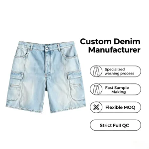 Custom High Waist Y2K Casual Light Washed Multi Pocket Cargo Straight Women’s Denim Shorts Utility Streetwear Summer Trousers