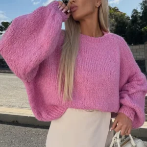 Custom High quality Alpaca Pullover Knit Sweater Casual Solid Color Winter Knitwear Loose Long sleeved Sweater