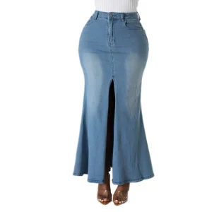 Custom Jean Skirts Women’s Stretch Denim Maxi Long Skirt for Women Ladies Long Flared Denim Skirt