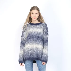 Custom Knit Sweater Manufacturer Thick Drop Shoulder Knitwear Women Knitted Pullover Loose Round Neck Ladies Winter Sweater