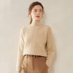 Custom Knit Sweater Women Casual Cashmere Turtleneck Ladies Rib Knit Jumper Pullover Sweater for Women
