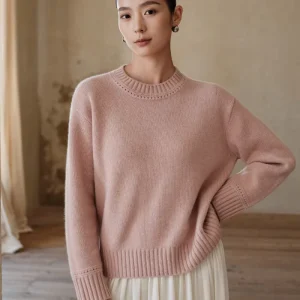 Custom Knitwear Manufacturer Knitted Pullover Casual Crew Neck 100 Cashmere Knit Sweater Top For Women