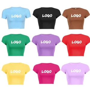 Custom LOGO High Quality 100% Cotton Plus Size Women’s Crop Top Blank Puff Rhinestone Plain Fitted Tank Top Ribbed T-shirts