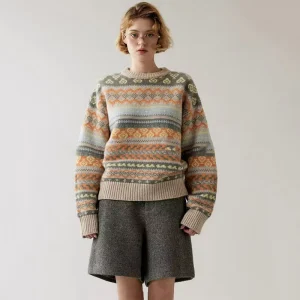 Custom LOGO OEM ODM Knitted Fashion Women Jacquard Knit Sweater