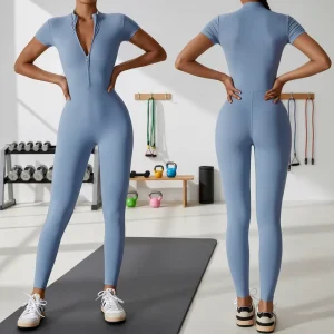 Custom LOGO Women’s Sports Bodysuit & Jumpsuit Half Zip Yoga Fitness Athletic Apparel One Piece Sports Legging Rompers