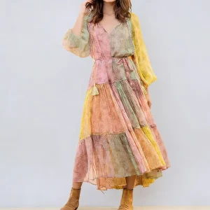 Custom Ladies Dresses Patchwork Maxi Clothing Lady Boho Long Sleeve Elegant Bohemian Floral Print Women’s Casual Dress