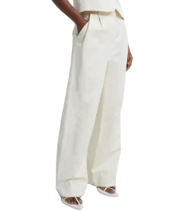 Custom Ladies High Waist White Wide Leg Linen Trousers Fashion Long Womens Pants Linen