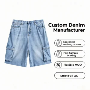 Custom Light Wash Oversized Cargo Women’s Denim Shorts Big Side Pockets Loose Utility Summer Trousers