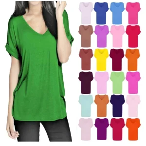 Custom Logo 95% Viscose 5% Elastane Women’s T-Shirts V-Neck T-Shirts