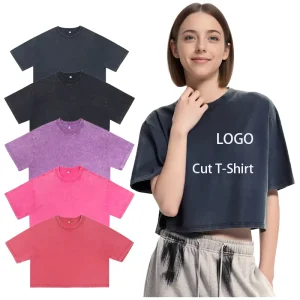 Custom Logo Acid Wash Vintage Cut Cotton T-shirt Crop Top Women’s T-shirts Tee Cropped T-shirt Women Streetwear
