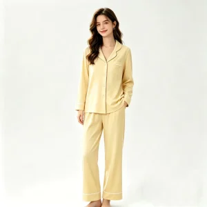 Custom Logo Bamboo Fiber Women’s Pajama Set Comfortable Long Sleeve Homewear Casual Sleepwear Loungewear