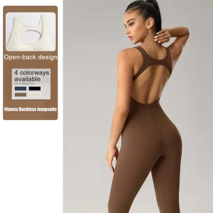 Custom Logo Body Suit Wear Back Cut Out Jumpsuit Quick Dry Tummy Control Flare Pants Women Workout Romper Fitness Yoga One-Piece