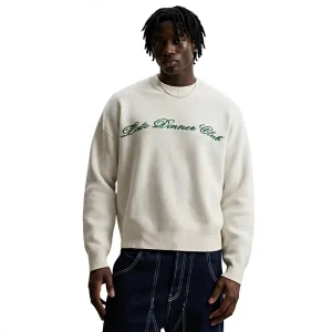 Custom Logo Casual Oversize Jacquard Letter Knit Top 100% Cotton Crew Neck Long sleeve Jacquard Knit Sweater for Men