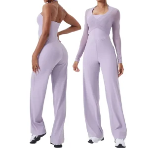 Custom Logo Detachable Halter Women’s Reversible Athletic Jumpsuit Mesh Overlay Blouse Casual Outfit Romper Sports Bodysuits
