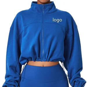 Custom Logo Drop Shoulder Women Crop Top Hoodie Womens Sweatshirt French Terry Full Zip Hoodies