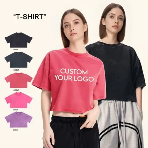 Custom Logo Eco-Friendly Loose Fit 240gsm Vintage Women’s Summer Acid Wash Crop Top T-shirt Oversized