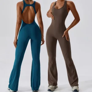 Custom Logo Elegant Casual Jumpsuit for Women Outdoor Dance Yoga Fitness Flare Elastic Soft Butt Lift Rompers Women Jumpsuit