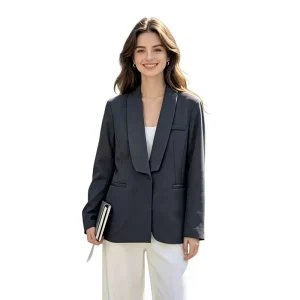 Custom Logo Elegant Shawl Lapel Women’s Blazer Professional Slim Fit One Button Suit Jacket Office Lady Work Wear OEM Service