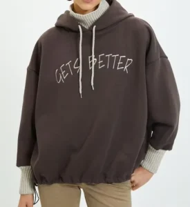Custom Logo Embroidered Lined Formal Women’s Cotton Knit Long Sleeve Hoodie for Autumn Winter