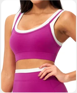 Custom Logo Front Plus Size Lightweight Two in One Contrast Color Double Layer Sports Bra Women Yoga Running Fitness Activewear