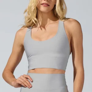 Custom Logo Grey Cross Back Yoga Bra Top Plus Size XL Fitness Sports Wear Quick Dry & Breathable Shockproof Women’s Gym Workout