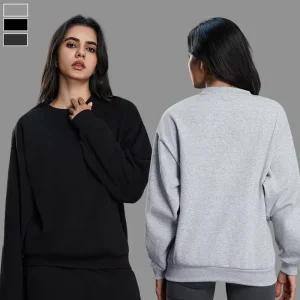 Custom Logo High Quality Drop Shoulder Women’s Casual Fleece Crewneck Sweatshirt Pullover Sweatshirt Hoodie