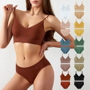 Custom Logo Letter Teenagers Sports Underwear Wire Free Seamless Bra Set Women’s Briefs Bra Suit
