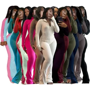 Custom Logo Lounge Wear Women Set Workout Fitness Two Pieces Leggings Outfits Jacket Flare Pant Women Tracksuit Set