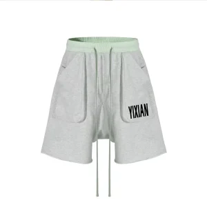 Custom Logo OEM Color Block Sweat Shorts Heavy French Terry Cotton Drawstring Waist Big Pocket Baggy Streetwear Jogger Shorts