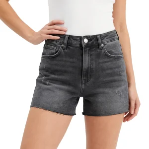 Custom Logo OEM High Waist Jorts Manufacturer 100% Cotton Washed Raw Hem Denim Jeans Shorts Women