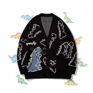 Custom Logo OEM ODM Women’s Winter Casual Cartoon Jacquard Knitted Cardigan 100% Cotton V Neck Anti Pilling