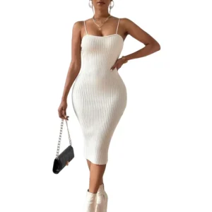 Custom Logo OEM Summer New Design Knit Sleeveless Suspender Dress Women’s Clothing Casual Slim Women Knitted Long Sweater Dress